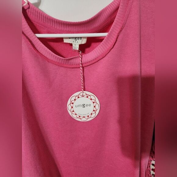 NWT Umgee French Terry Round Neck Color Crochet Long Sleeve Dress size L - Picture 3 of 5